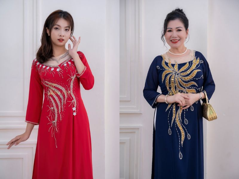 Áo dài mẹ cô dâu đính đá