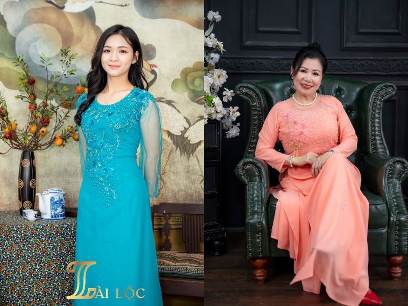 Áo dài mẹ cô dâu ren kết cườm