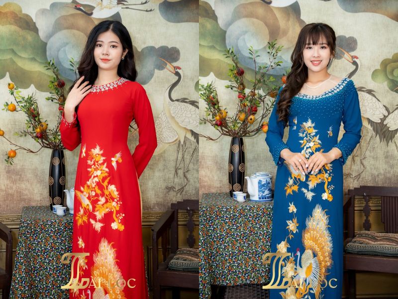 Áo dài mẹ cô dâu thêu tay sang trọng