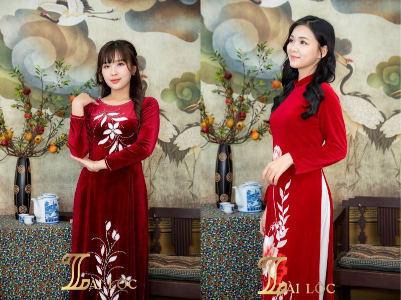 Áo dài mẹ cô dâu vải nhung