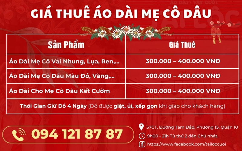 Bảng giá thuê áo dài mẹ cô dâu Bảng giá thuê áo dài mẹ cô dâu