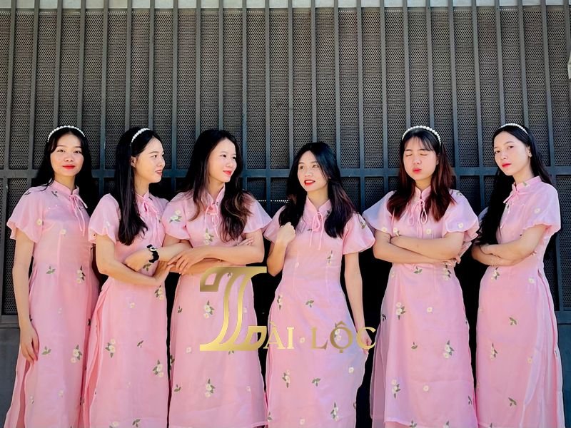 Áo Dài Bê Tráp Nữ Hồng Hoa Nhài