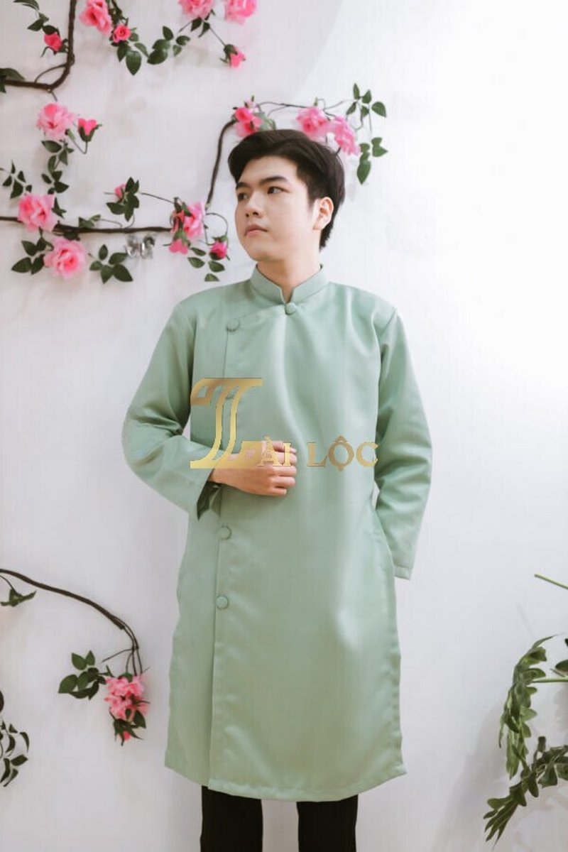 Áo dài bưng quả nam xanh BQNX2