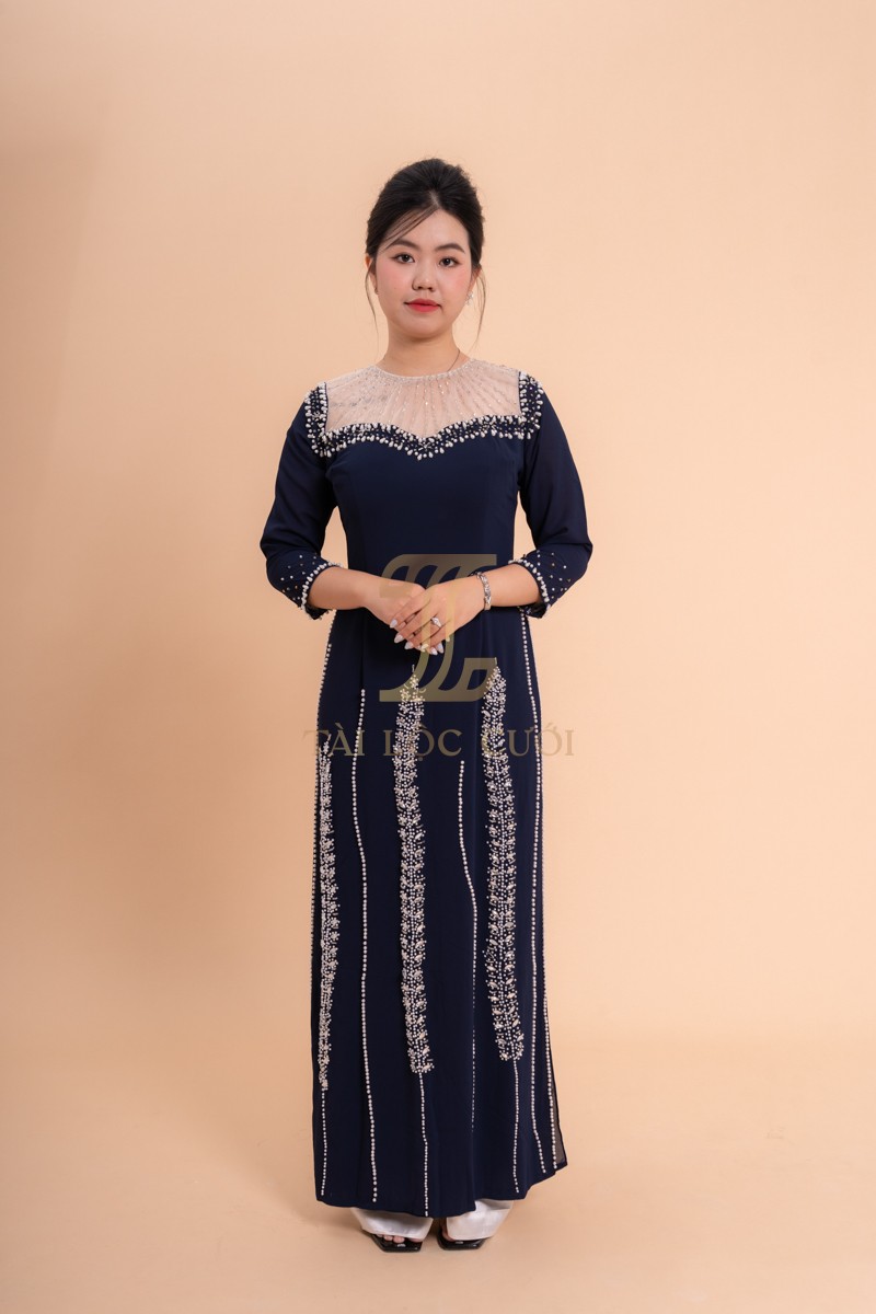 Áo Dài Bà Sui Xanh Cobon Lụa Cổ Ren Kết Cườm 3XL-CNQ7BSXL7 Áo Dài Bà Sui Xanh Cobon Lụa Cổ Ren Kết Cườm 3XL-CNQ7BSXL7